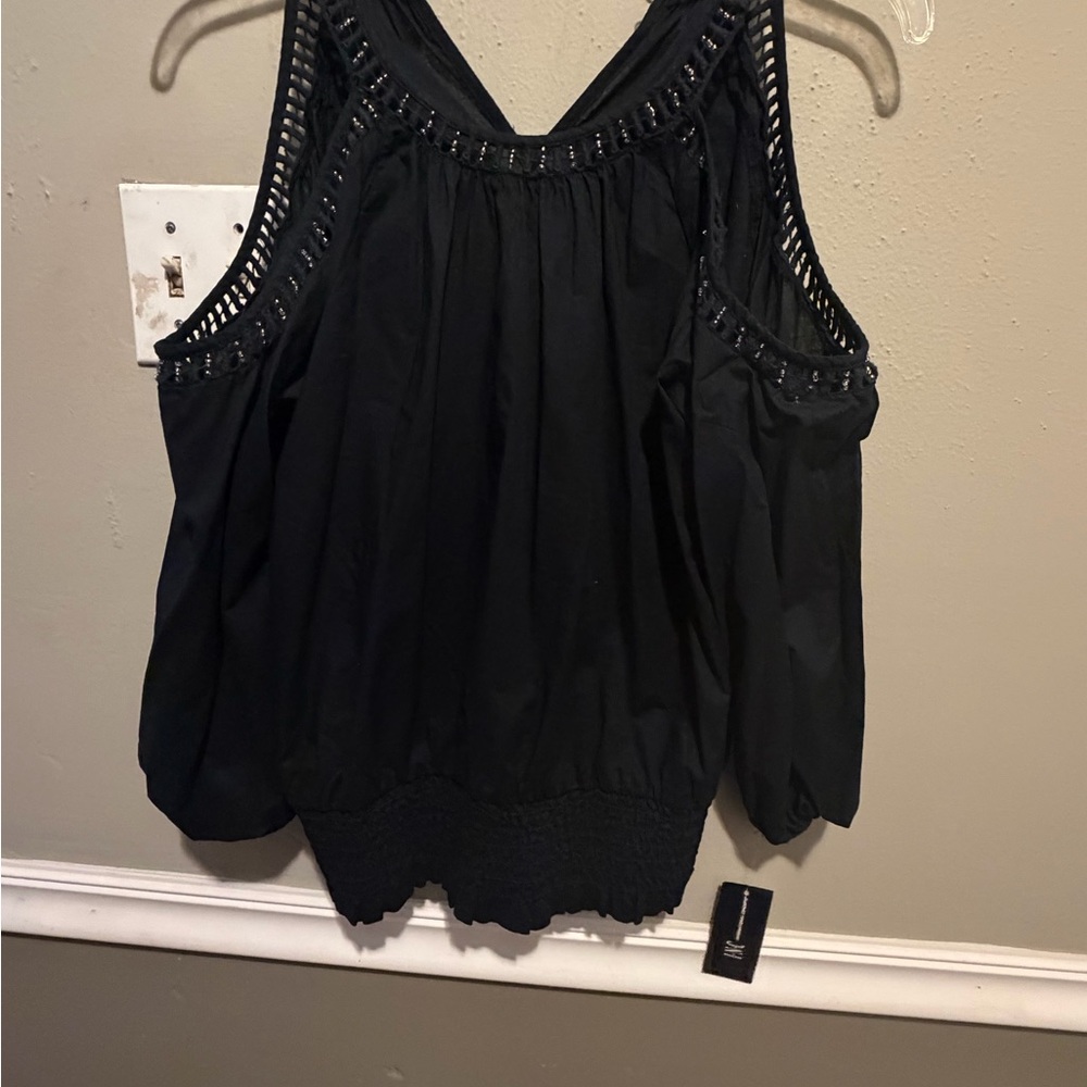 INC International Concepts Black Blouse with Cutout Details